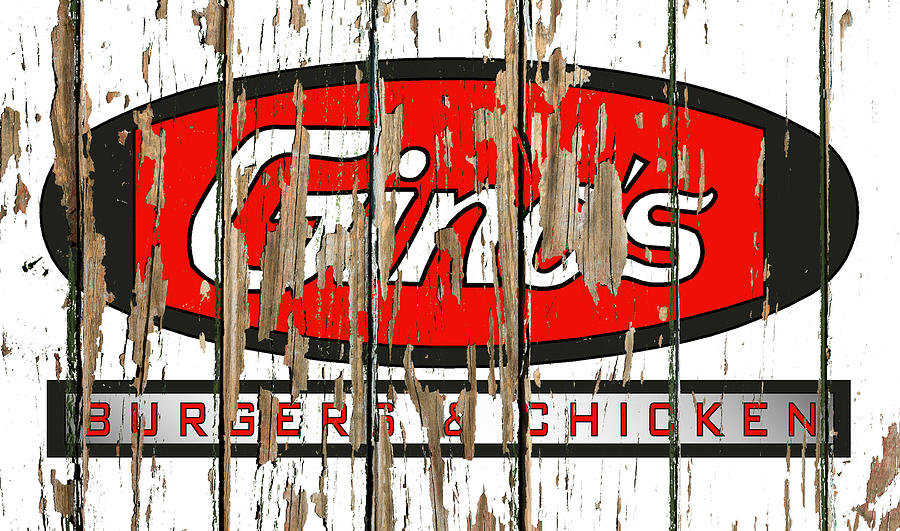 Vintage Mixed Media - Ginos Burgers Vintage Logo Peeling Paint Barn Wood by Design Turnpike