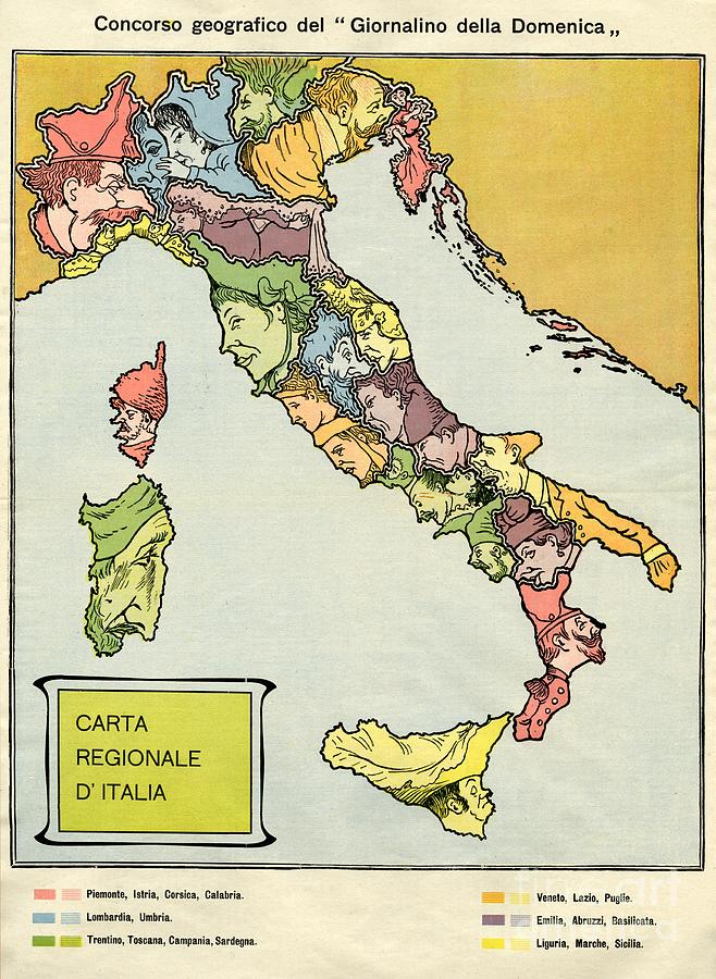 Giornalino della Domenica - Carta Regionale dItalia - c.1935 Digital Art by Vintage Map