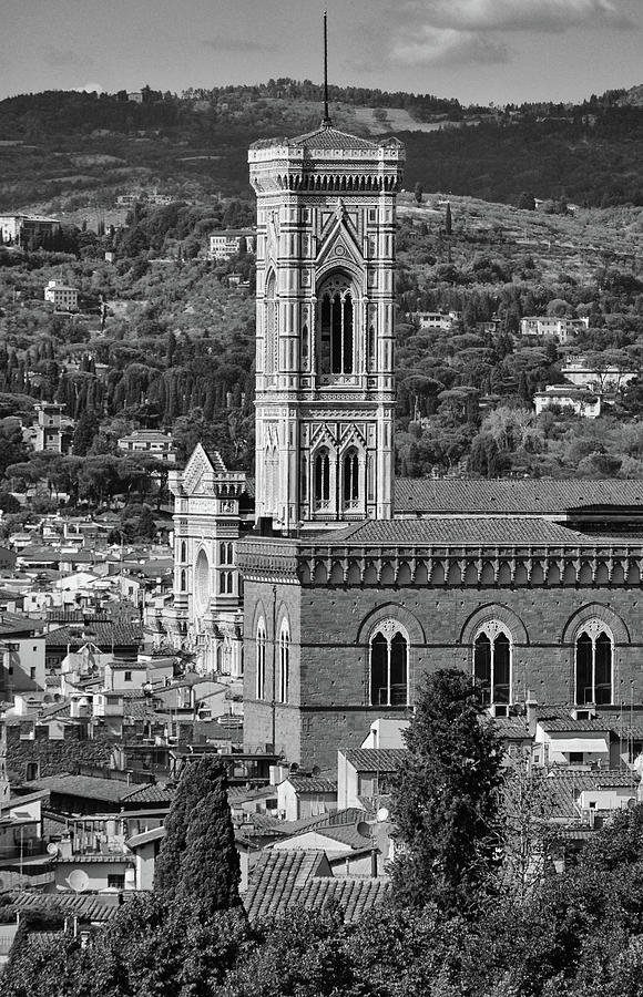 Giottos Campanile Bell Tower Florence Italy Black and White Photograph by Shawn OBrien