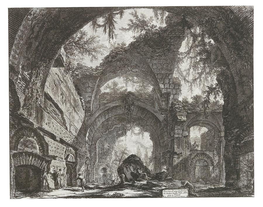 Architecture Painting - Giovanni Battista Piranesi Mogliano Rome Ruins of a gallery of statues in the Hadrians villa in Tiv by Celestial Images