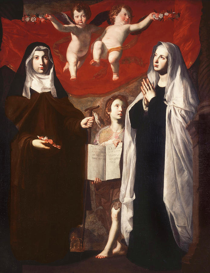 Giovanni Ricca / Saint Elizabeth of Hungary and Saint Frances of Rome, Oil on canvas, 192 x 151... Painting by Giovanni Ricca -1603-1656-