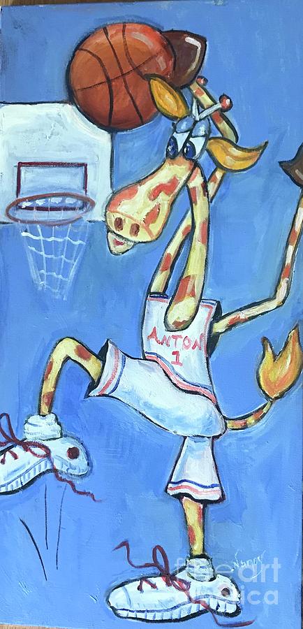 Giraffe basketball Painting by Nancy Anton