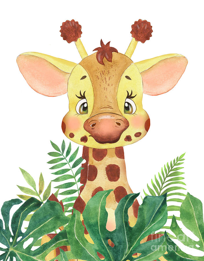 Giraffe Calf, Baby Jungle Animals, Safari Animal Digital Art by Amusing DesignCo