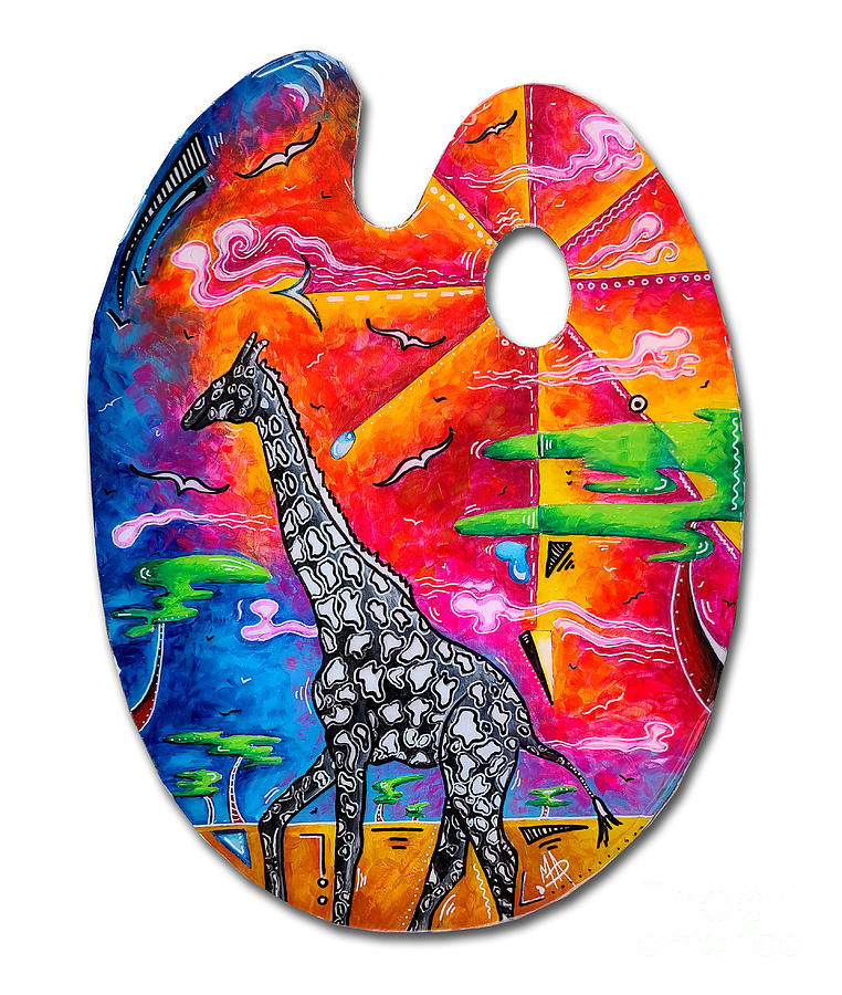 Giraffe Conservation Environmental Original Art Palette Painting Duncanson Art Painting by Megan Aroon