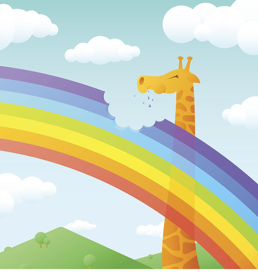 Giraffe eating rainbow Drawing by Trendmakers