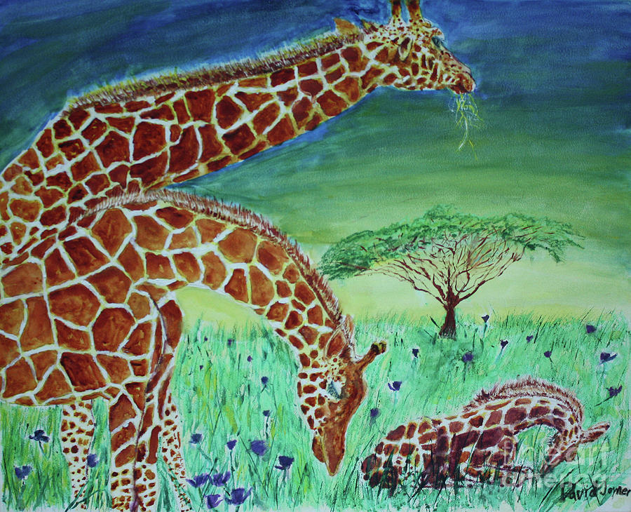 Giraffe Family Painting by David Joyner