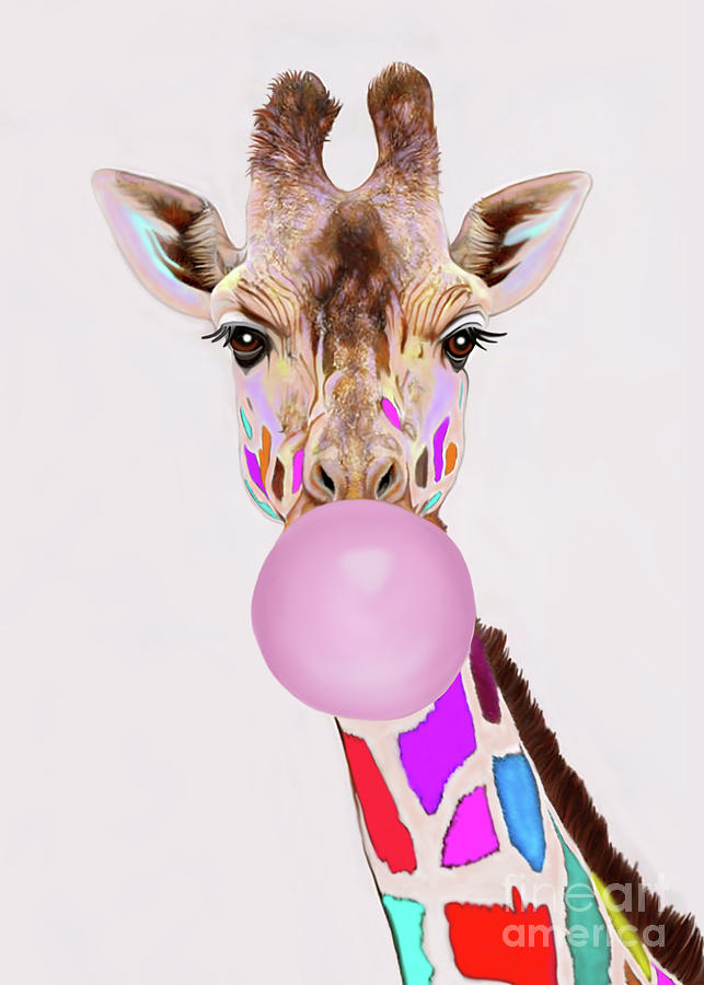 Giraffe In Kaleidoscope Blowing Pink Bubblegum Digital Art by ...