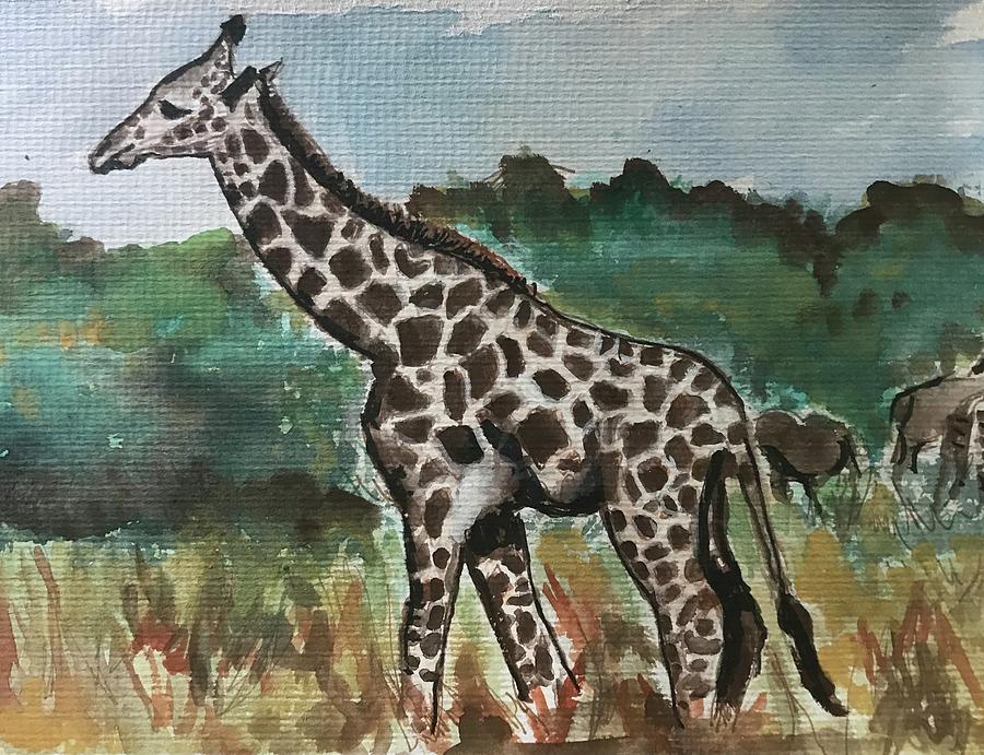 Giraffe in the Grass Painting by Eileen Backman