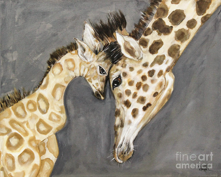 Giraffe mom and baby Painting by Claudia Chappel - Fine Art America