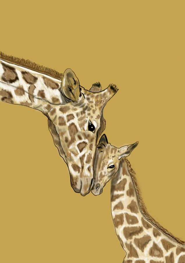Giraffe Mom and Baby Mixed Media by Judy Link Cuddehe