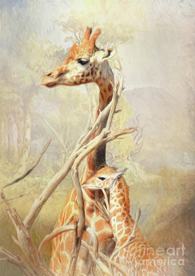 Giraffe Mother and Calf Digital Art by Trudi Simmonds