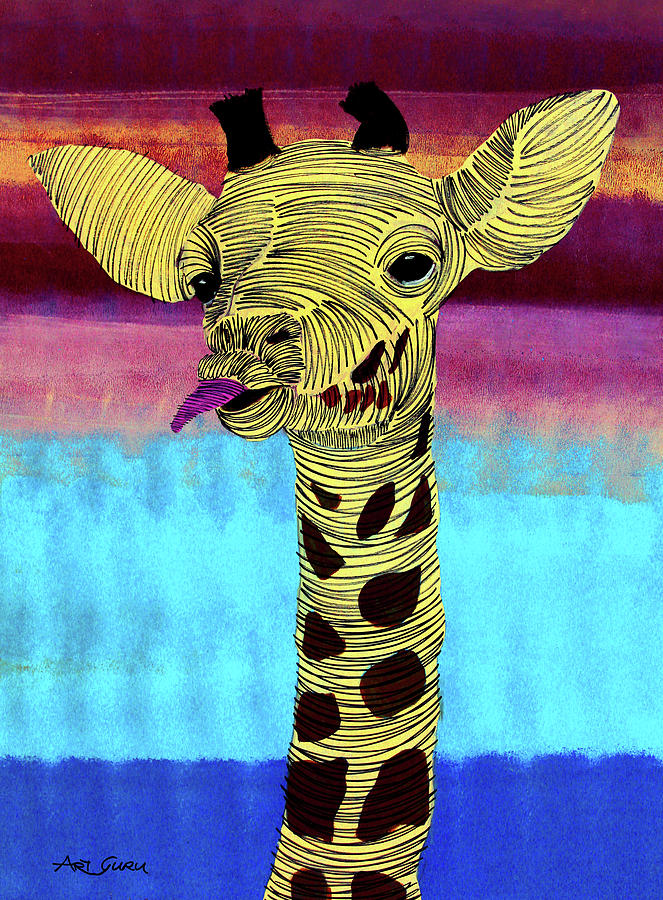 Giraffe Sticking Out Tongue By ArtGuru 9283 - Acrylic On Paper Painting ...