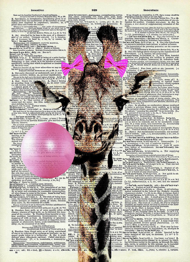 Giraffe Digital Art - Giraffe with pink bubble gum by Mihaela Pater Giraffe Digital Art - Giraffe with pink bubble gum by Mihaela Pater