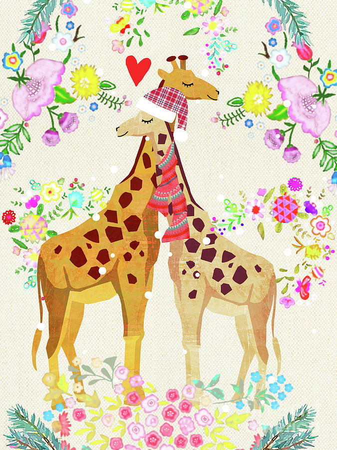Giraffe Xmas Mixed Media by Claudia Schoen