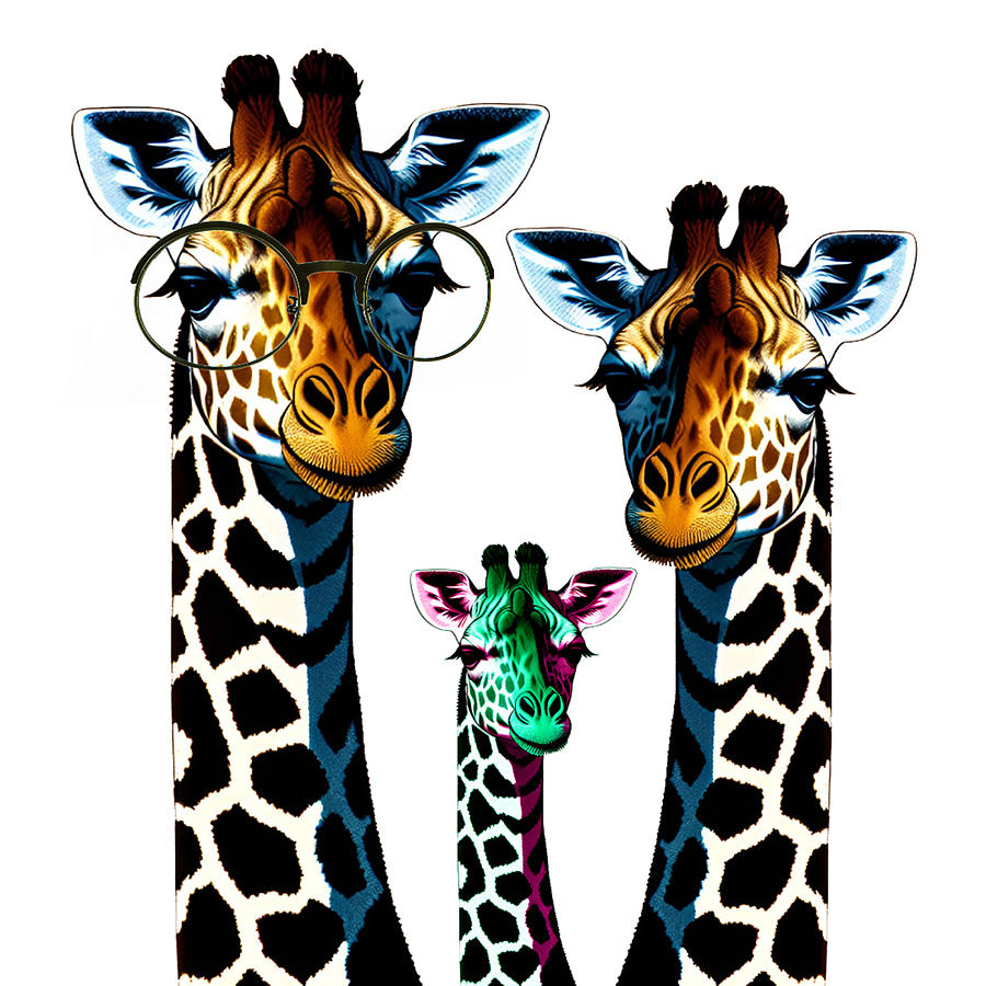 Giraffes Family Portrait Digital Art by Ronald Mills