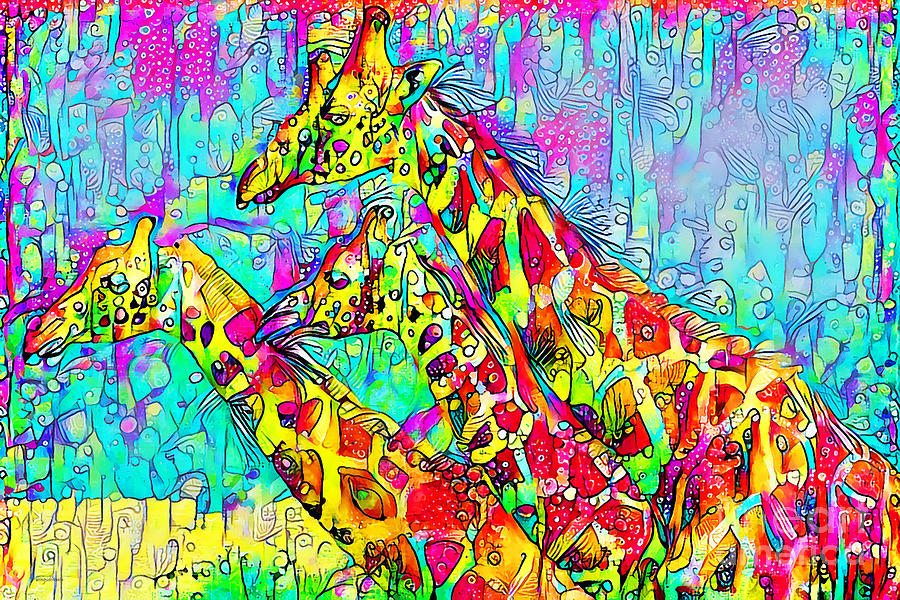 Giraffes in Contemporary Vibrant Happy Color Motif 20200511 Photograph by Wingsdomain Art and Photography