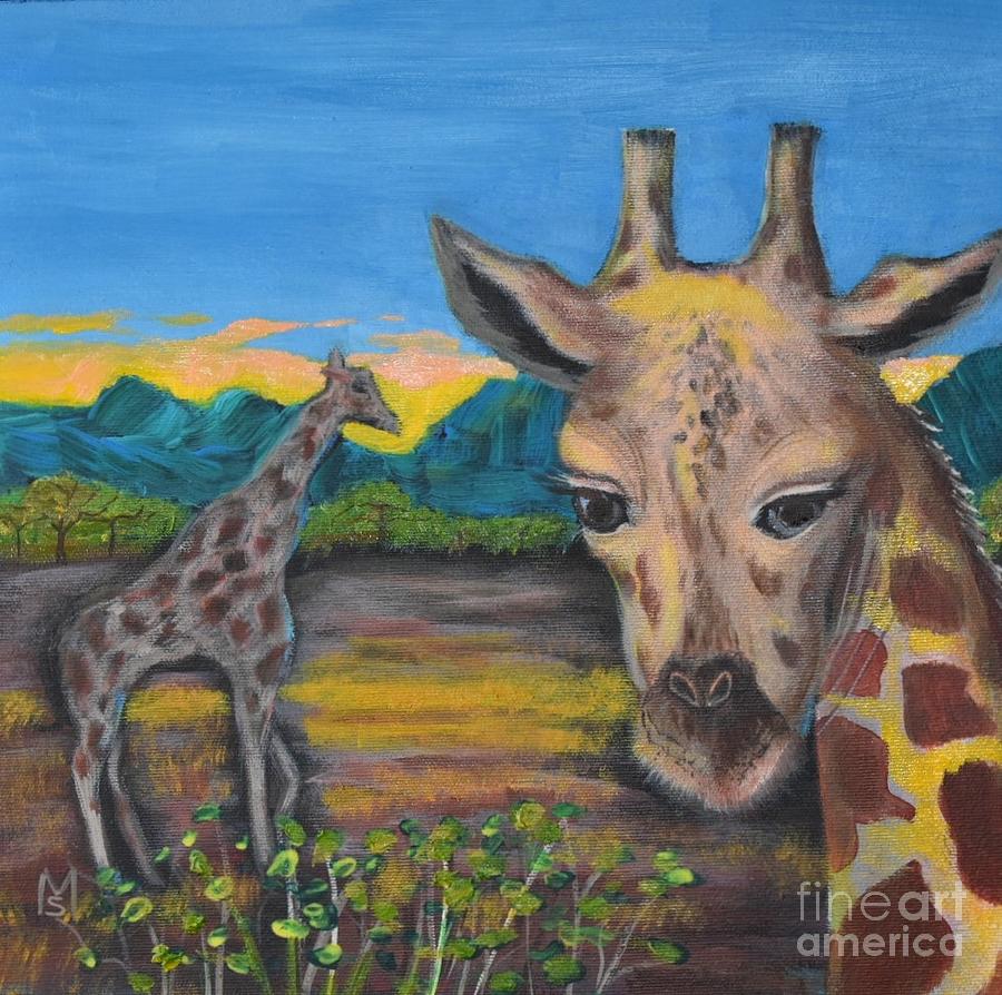 Giraffes Painting by Monika Shepherdson