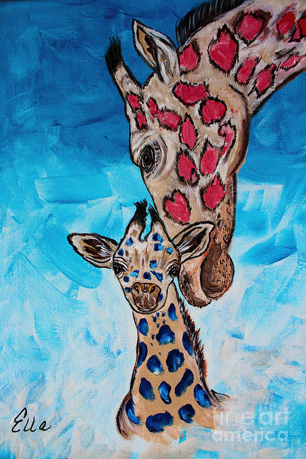 Giraffes Mother and Son Painting by Ella Photograph by Ella Kaye Dickey