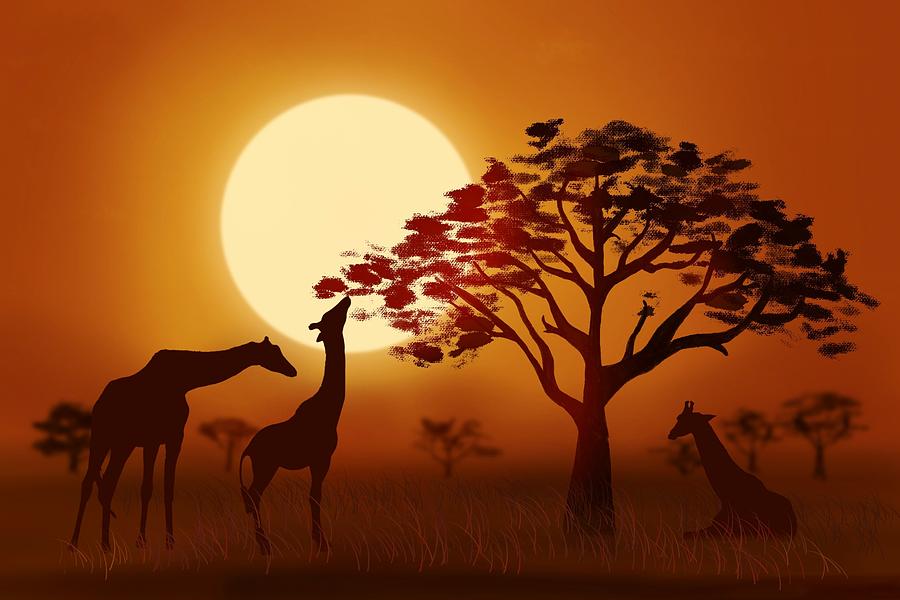 Giraffes on Safari Drawing by Patti Deters
