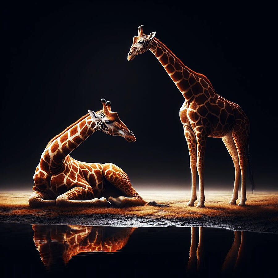 Giraffe Photograph - Giraffes Relaxing at the Watering Hole by Ronald Mills