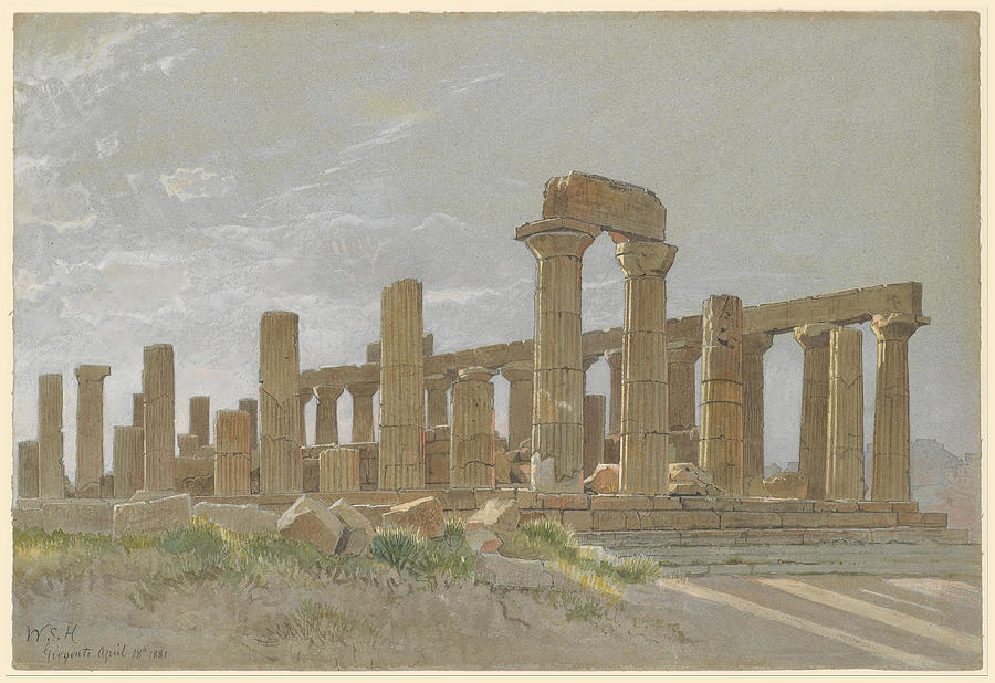 Girgenti, The Temple of Juno Lacinia at Agrigentum Drawing by William Stanley Haseltine