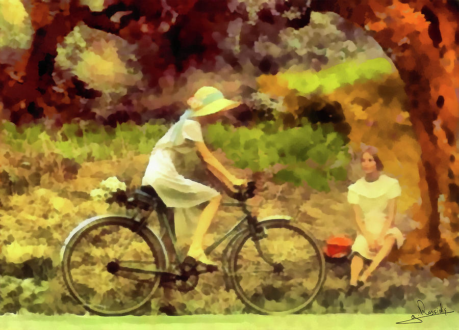Portrait Painting - Girl And Bicycle 3 by George Rossidis Portrait Painting - Girl And Bicycle 3 by George Rossidis