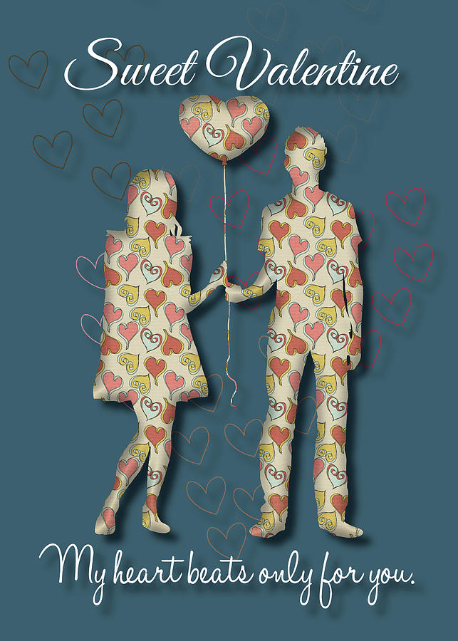 Girl and boy Balloon Valentine My heart beats only for you Digital Art by Jan Keteleer