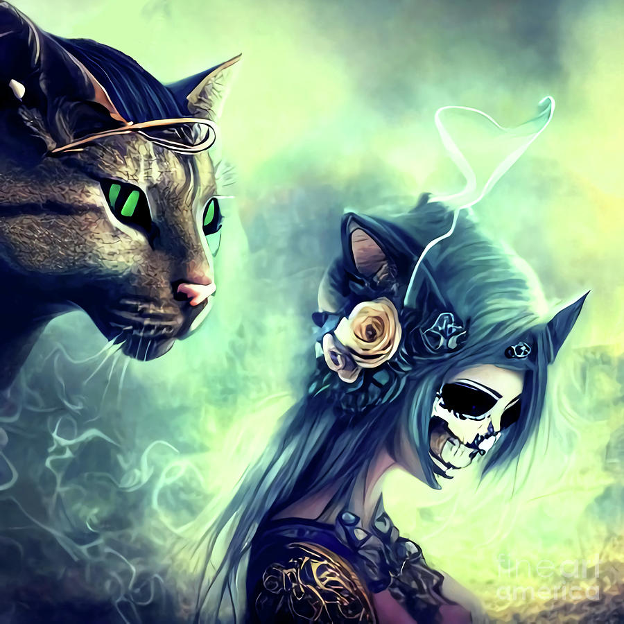 Girl And Cat Together Forever Digital Art