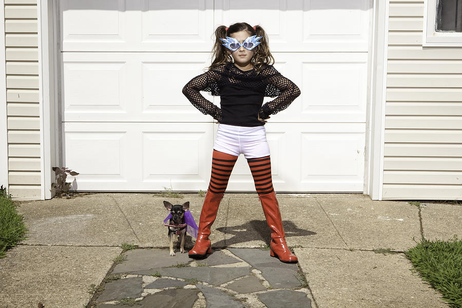 Girl And Dog Dressed In Costumes Photograph by HollenderX2