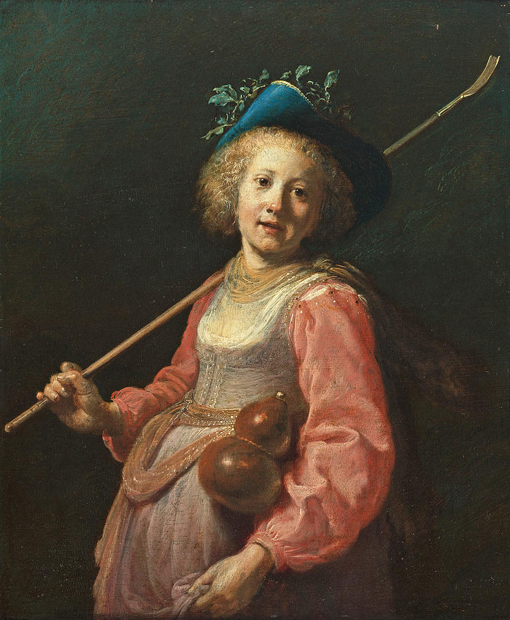 Girl as a shepherdess Painting by Dirck Dircksz van Santvoort