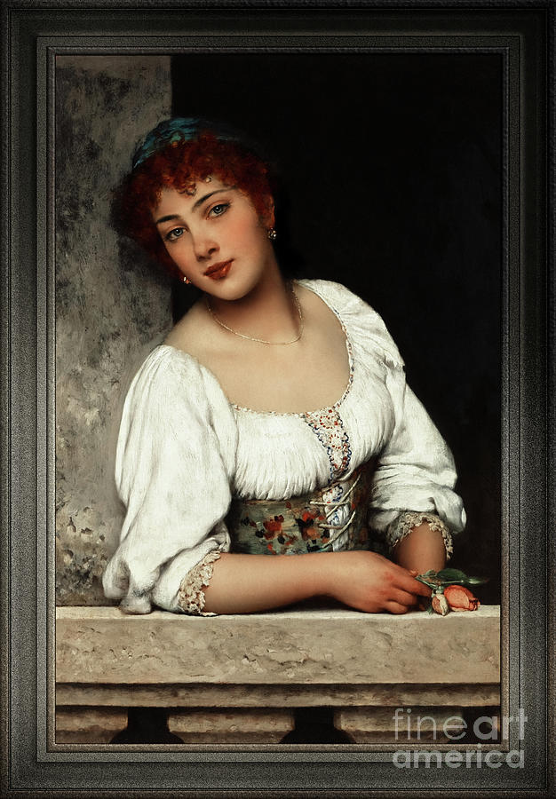 Girl At The Window by Eugen von Blaas Xzendor7 Old Masters Reproductions Painting by Rolando Burbon