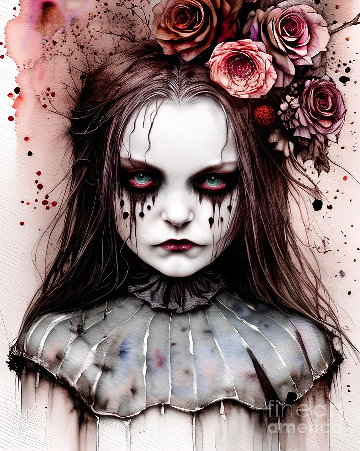 Girl Beautiful Goth Macabre Pink Horror Dark Print Dark and Mood ...