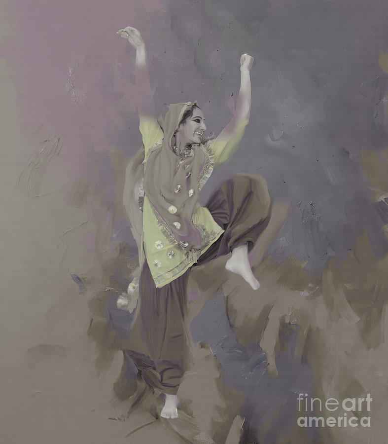 Girl bhangra dancing Painting by Gull G