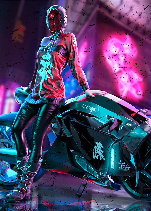 Girl Biker of Cyberpunk Mixed Media by Cyberpunk Art - Fine Art America