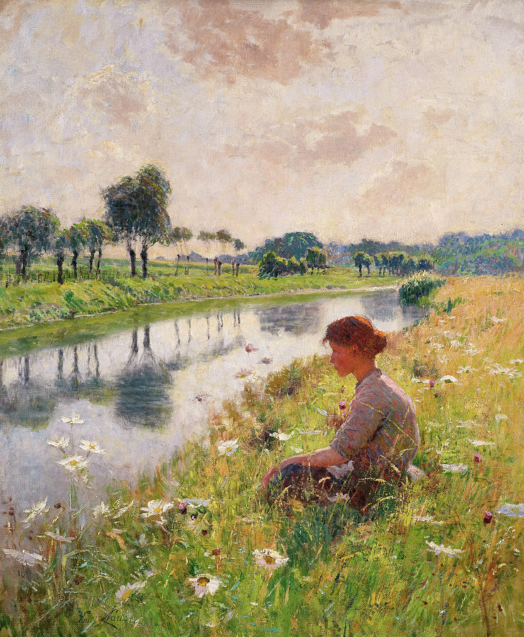 Girl by the River Leie Painting by Emile Claus - Pixels