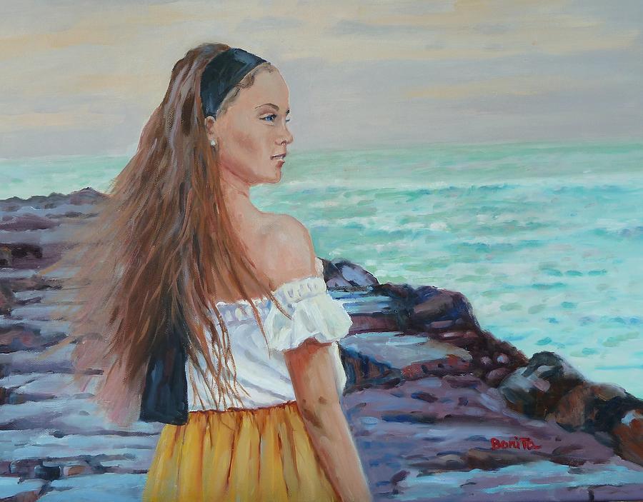 Girl by the Sea Painting by Bonita Waitl