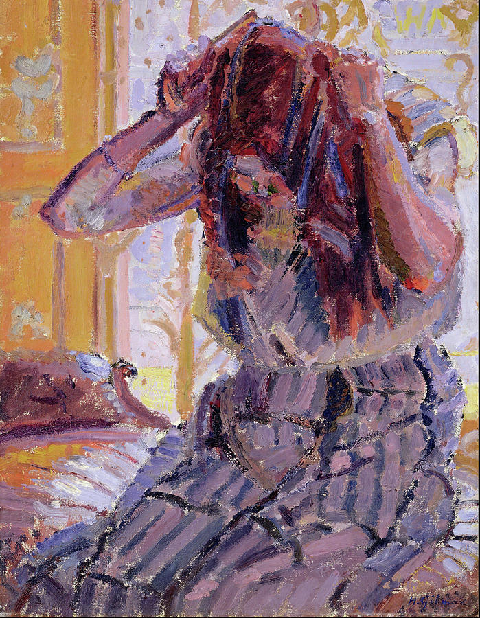 Harold Gilman Painting - Girl Combing her Hair  by Harold Gilman