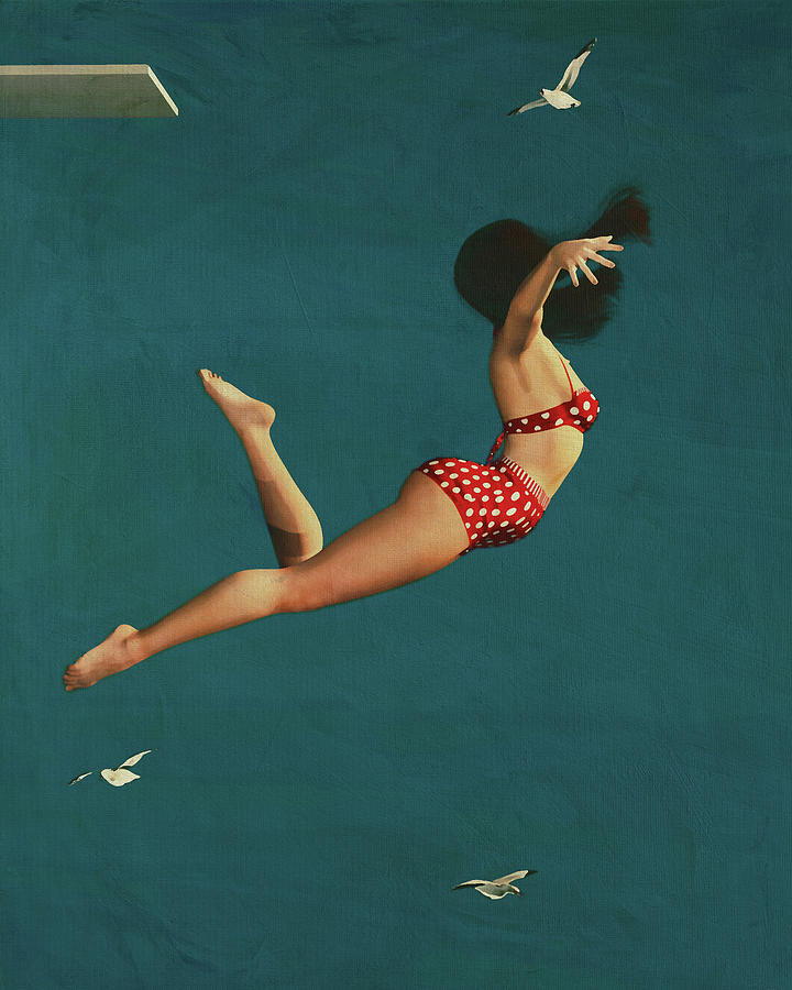 Girl Diving Into the Sea Wearing a Bikini Digital Art by Jan Keteleer
