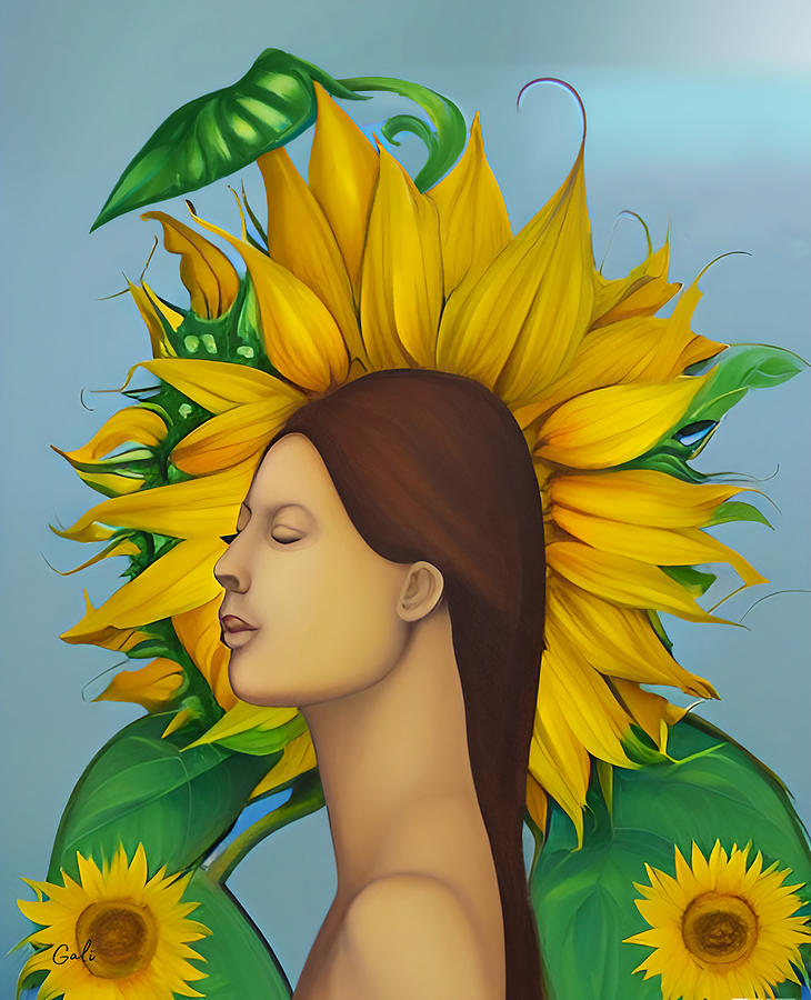Girl dreaming in a sunflower field Digital Art by Gali Gilor Fine Art