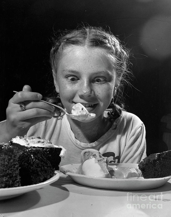 Girl Eating Ice Cream 1946 Photograph