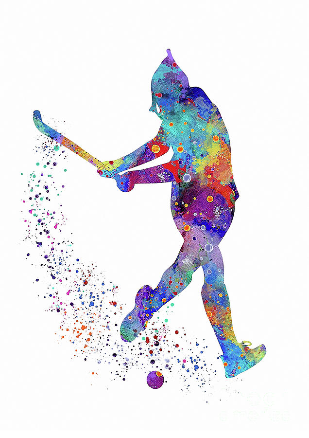 Field Hockey Digital Art - Girl Field Hockey Art Colorful Watercolor Artwork Sports Gift by White Lotus