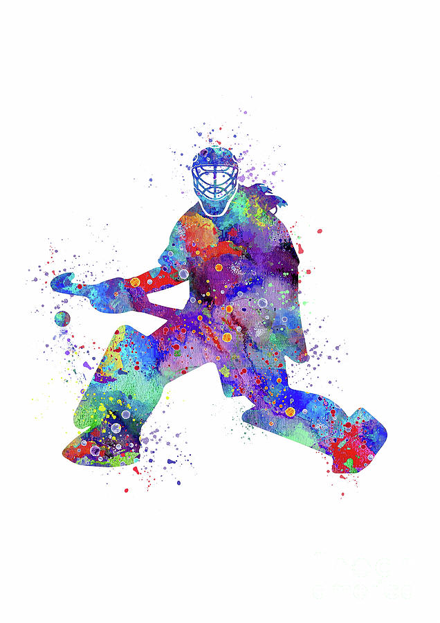 Girl Field Hockey Goalie Artwork Colorful Watercolor Decor Sports Art Gift for Her Digital Art by White Lotus
