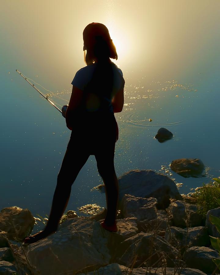 Girl Fishing - Silhouette Photograph by Nikolyn McDonald