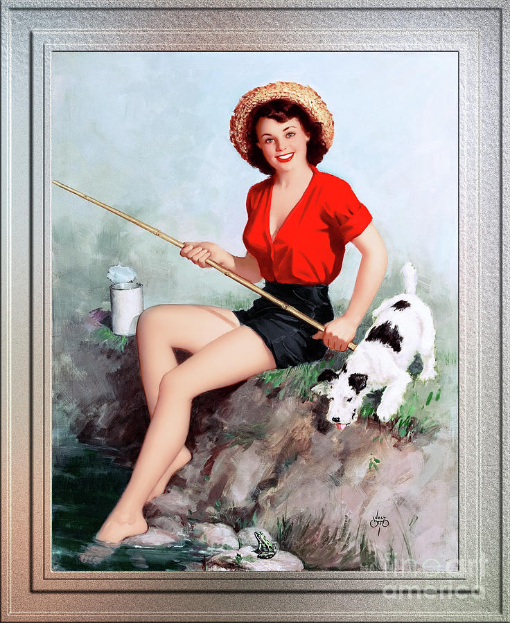 Girl Gone Fishing by Walt Otto Vintage Pin-Up Girl Art Xzendor7 Art Reproductions Painting by Rolando Burbon