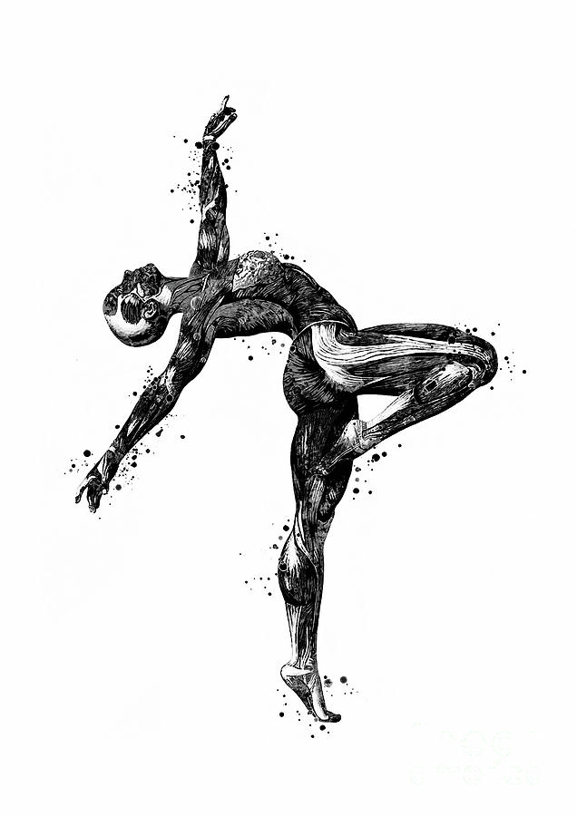 Girl Gymnastics Black and White Anatomy Muscles Digital Art by White Lotus