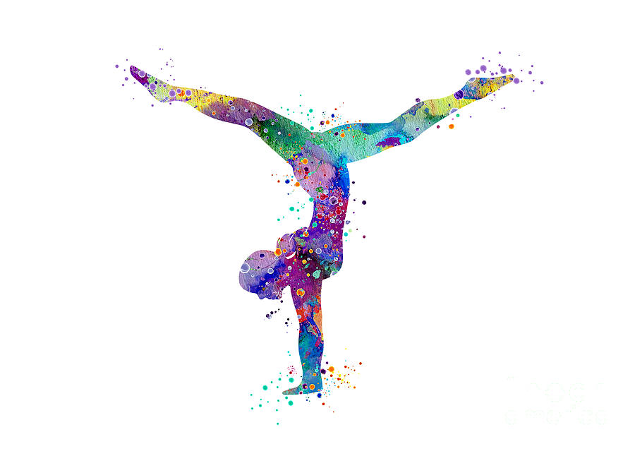 Girl Gymnastics Handstand Colorful Watercolor Silhouette Digital Art by White Lotus