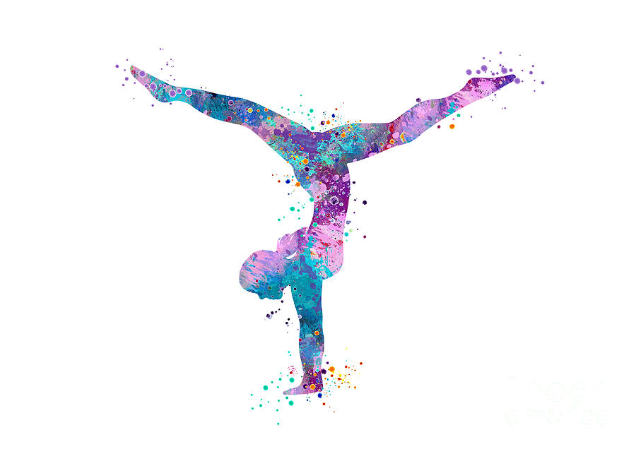 Girl Gymnastics Watercolor Sport Silhouette Digital Art by White Lotus