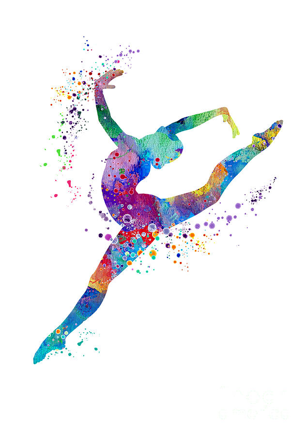 Girl Gymnastics Watercolor Sports Artwork Digital Art by White Lotus