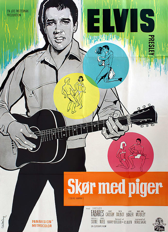 Elvis Presley Mixed Media - Girl Happy, 1965 - art by Benny Stilling by Movie World Posters