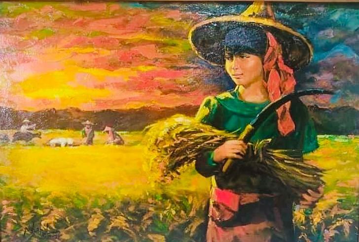 Girl Harvesting Rice Field Painting by George Bernardino - Fine Art America